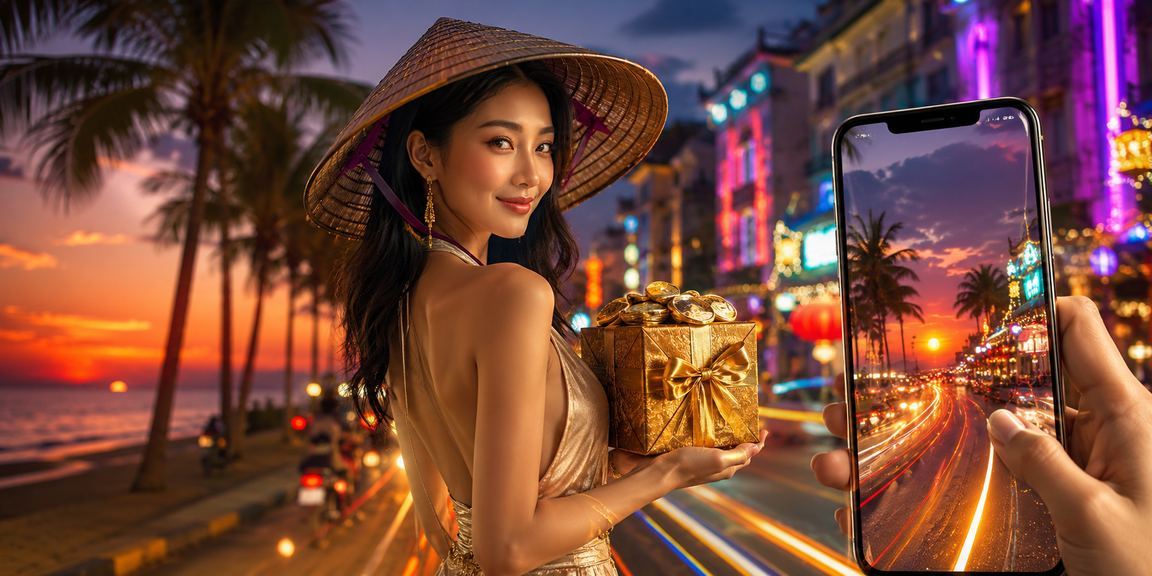 Người dùng tại Phú Quốc truy cập casino di động trên bãi biển